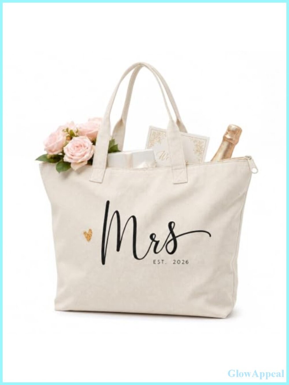 Bridal Shower Tote Bag, Mrs EST 2026 Canvas Zipper Tote for Bride, Cotton